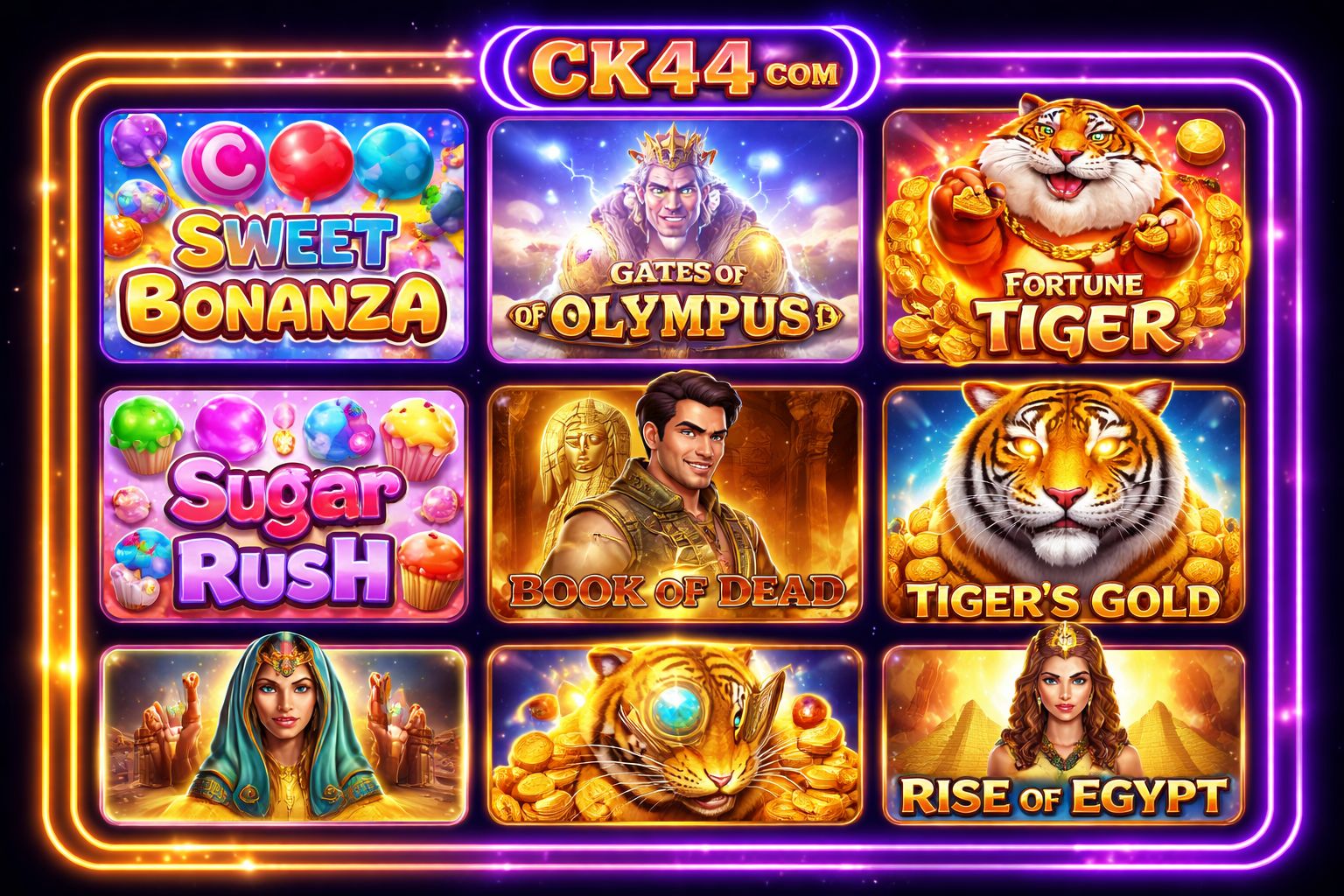 CK44 COM Slots lobby with Megaways and jackpot titles